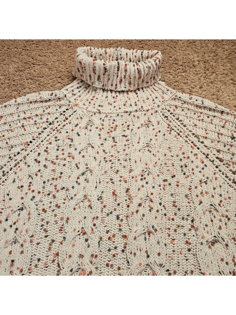 Moon & Madison Turtleneck Sweater Womens M Speckled Cable Knit High Low Hem - Picture 4 of 9
